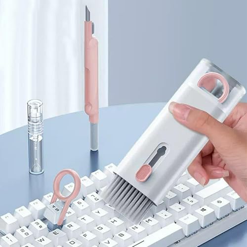 7 in 1 Keyboard Cleaner Laptop Cleaning kit, Electronic Cleaner kit with Key Cap Puller, Computer Cleanings Tools Kit for Monitor Tablet,Cell Phones,Earbuds Camera,Lens(Color:Pink)