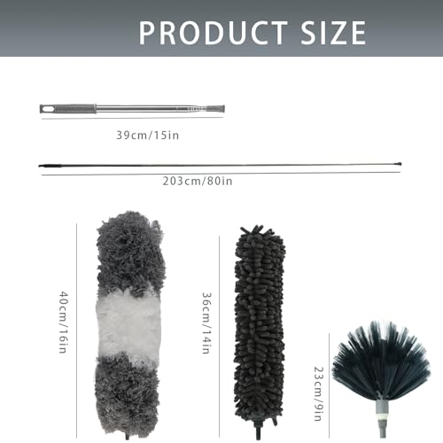 4-in-1 Spider Web Brush with Pole,Microfiber Ceiling Fan Cleaner Duster