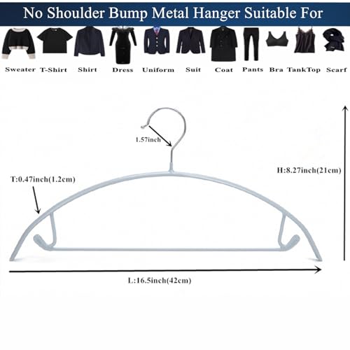 16.5 Inch Pack of 20 No Shoulder Bumps Non-Slip Rubber Coating Contour Metal Hangers, Sweater Hanger, Suit Hanger with Pants Bar (Silver) - color: Silver, size: Pack of 20