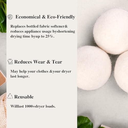 Wool Dryer Balls, 6-Pack, Natural Fabric Softener, Reusable