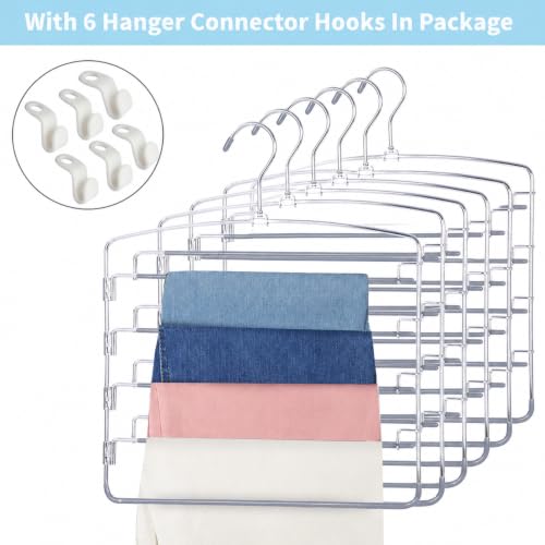 Pants Hangers 6 Pack 5 Layers Multi Functional Pants Rack Swing Arm Space Saver Hanger for Trousers Jeans Towels Scarf （Grey） - color: Grey-6 Pack