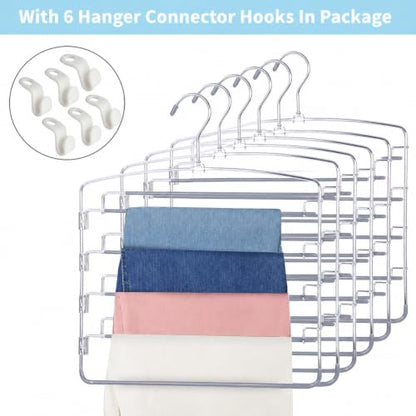 Pants Hangers 6 Pack 5 Layers Multi Functional Pants Rack Swing Arm Space Saver Hanger for Trousers Jeans Towels Scarf （Grey） - color: Grey-6 Pack