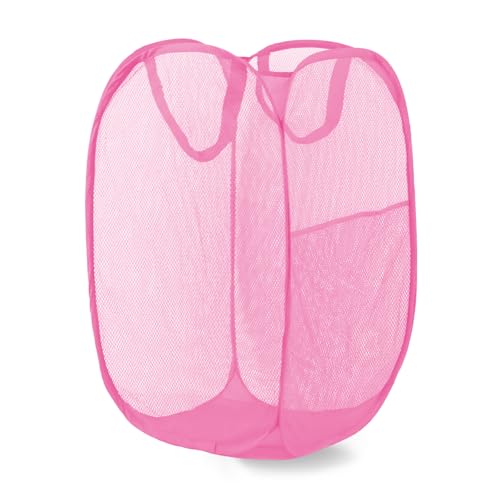 Pop Up Laundry Hamper, Mesh Laundry Basket Collapsible, Foldable Hamper for Travel and Storage (Pink) - color: Pink
