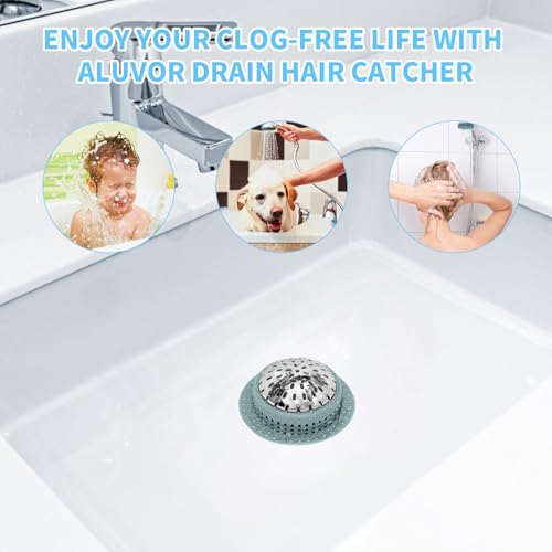 Aluvor Bathtub Drain Hair Catcher Shower Drain Cover Sink Drain Protector - size: Large-Greyish Blue