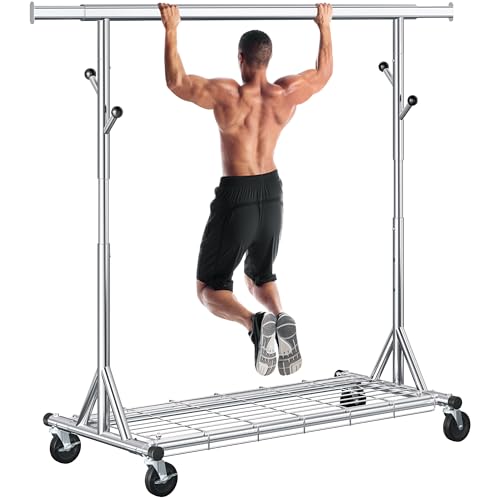 Gewudraw Clothes Rack Heavy Duty 630 LBS Capacity-Rolling Clothing Rack - color: Silver, style: Single Rod