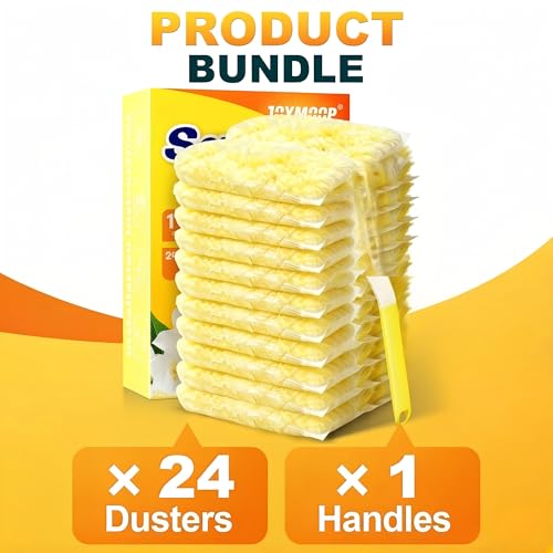 Heavy Duty Duster Refills for Swiffer Duster, 24 Count Yellow Refills with 1 Handle, Disposable Dusters for Cleaning Electronics, Furniture, Blinds - color: Yellow[handle]*1+yellow[refills(double-sided)]*24