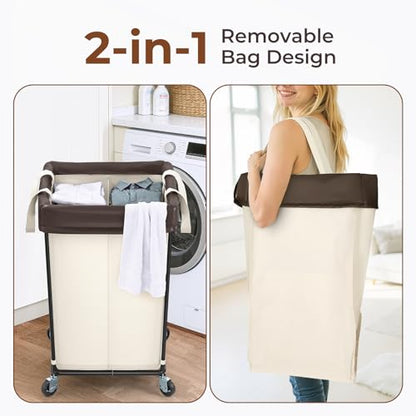 160L Rolling Laundry Basket with Wheels, Rolling Laundry Hamper with Wheels - color: Beige, size: 160L