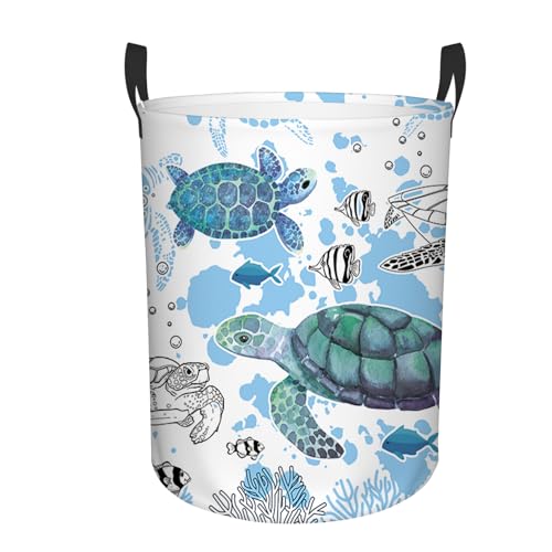 Sea Turtles Laundry Basket, 43L Collapsible Laundry Hamper Basket - color: blue sea turtles