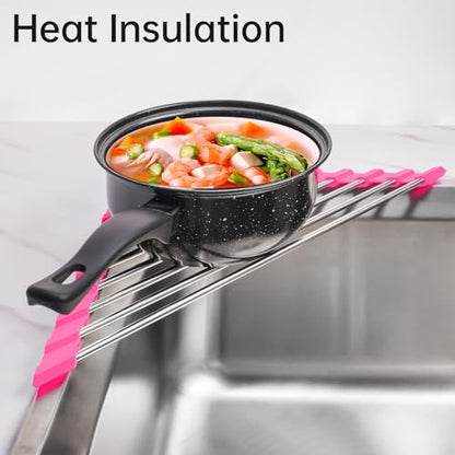 Tomorotec Triangle Roll Up Dish Drying Rack 304 Stainless Steel Rose - color: Rose