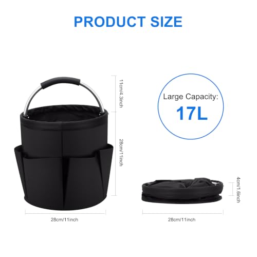 Cleaning Caddy with Handle: Cleaning Supplies Organizer - Portable Shower Caddy - Cleaning Bucket Bag 17L with 6 Pockets - Foldable Storage Basket for Home, Garden