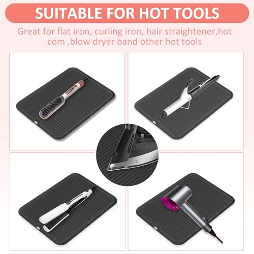 Large Heat Resistant Silicone Mat for Hair Tools: Curling Iron, Flat Iron, Hair Straightener - Portable Hair Styling Pad Cover - color: Black