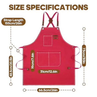 Aprons For Women Men With Large Pockets, Waterproof Cotton Chef Aprons For Cooking Server Grilling Bbq Kitchen - color: Light Pink