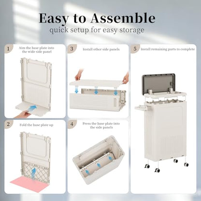 Slim Laundry Hamper with Lid 50L Rolling Basket - color: Milky, size: 50L