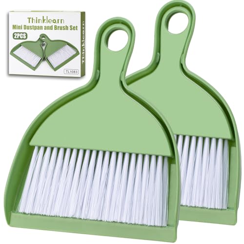 THINKLEARN 2PCS Small Dust Pan and Brush Set - color: Green