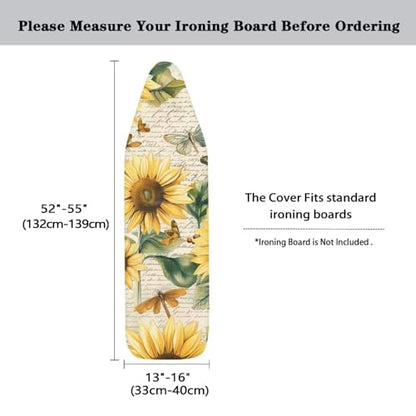 15x54 Inch Ironing Board Cover - Elastic Edge and Cozy Nose Pocket, Sunflower Dragonfly Printed Ironing Board Covers, Heat Reflective Coating Ironing Board Cover, Scorch Stain Resistant - color: Sunflower Dragonfly - Multi