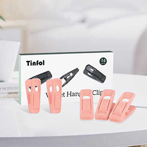 Tinfol Pink Velvet Hanger Clips Pack of 24, Pants Velvet Clips, Premium Large Opening Clothes Pin, Strong Finger Flocked Clip Perfect for Use with Slim-line Clothes Velvet Hangers - color: Pink, size: 24PC