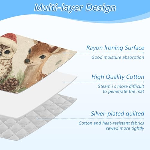Ironing Mat Portable Ironing Pad Ironing Blanket for Table Top Heat Resistance Double-Side Using Travel Large 47.2 x 27.6 Inch Foldable Lightweight Beige Christmas Deer Owl Pinecone - color: Beige Christmas Deer Owl Pinecone