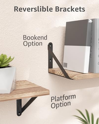 COCOYA Wall Shelves 7.3" Deep Solid Paulownia Wood (Light Brown, Set of 5) - color: Carbonized Black, Set of 5