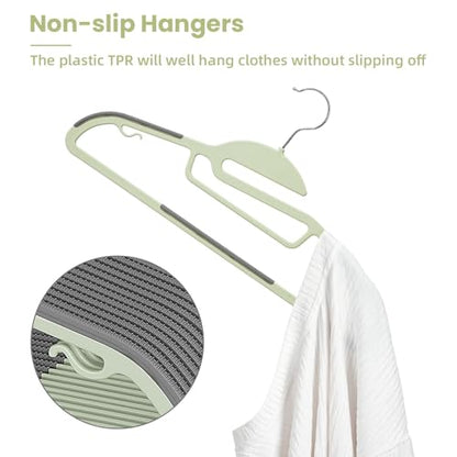 Heavy Duty Plastic Hangers 50 Pack with Non-Slip Design,0.2 Inches Thick,360°Swivel Hook Space Saving Organizer for Bedroom Closet,Shirts,Pants,Strong Enough for Coat(Matcha Green- S Shaped) - color: Matcha Green