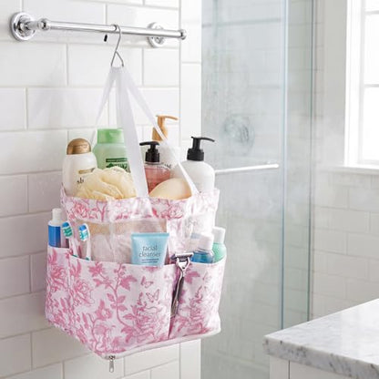 2 Pcs Backpack Laundry Bag and Caddy Set for Dorm and Travel, Floral, Pink - color: Pink