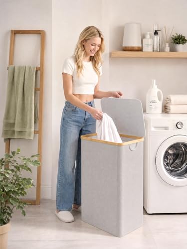 IEGrow Laundry Hamper with Lid,110L Laundry Basket with Mesh Bag,Light Grey - color: Light Grey, size: 110L