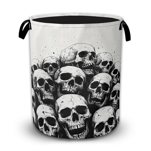 Skulls Laundry Basket with Handles, Large Capacity Foldable Laundry Hamper, Waterproof Oxford Cloth Clothes Storage Bin for Bedroom Bathroom Dorm - color: Skulls