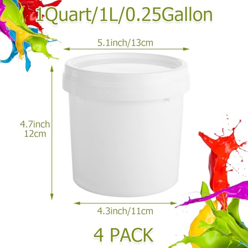 AKOLAFE 4 Pack Small Paint Buckets for Painting 1 Quart Empty Paint Cans Touch Up Paint Containers with Lids Plastic Paint Can 2 Pint Paint Pail 1/4 Gallon Paint Storage Containers for Leftover Paint