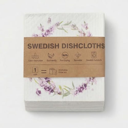 Kitchen Towels Swedish Dishcloths - 6 Count Reusable Paper Towels Washable, Cellulose Sponge Dish Towels for Kitchen Cleaning, Ultra Absorbent Odor Free Eco Friendly Biodegradable Cleaning Rags - color: Lavender Collection