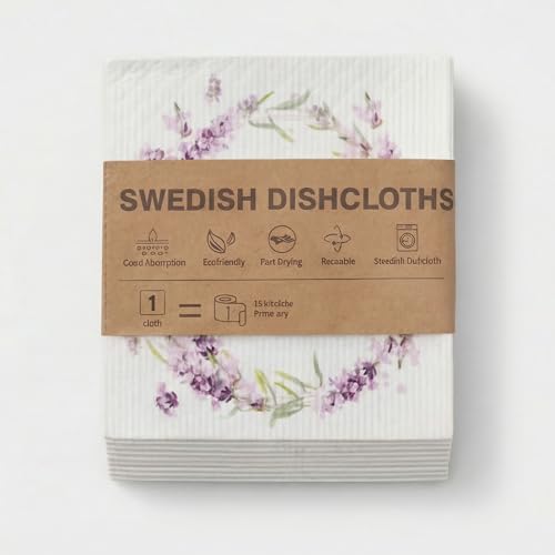Kitchen Towels Swedish Dishcloths - 6 Count Reusable Paper Towels Washable, Cellulose Sponge Dish Towels for Kitchen Cleaning, Ultra Absorbent Odor Free Eco Friendly Biodegradable Cleaning Rags - color: Lavender Collection