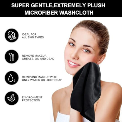 SINLAND Microfiber Facial Cloths Fast Drying Washcloth 12inch x 12inch Absorbent Face Wash Cloth Soft Makeup Remover Cloths - color: Black-1, size: 1 Count (Pack of 2)