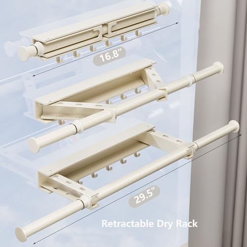 Wall-Mounted Dry Racks Retractable for Bathroom with 4 Hooks Clothes Drying Rack Bathroom Shelf for Collapsible Storage Rack Foldable Towel Holder for Kitchen, Balcony Laundry Room 16.8" to 29.5"