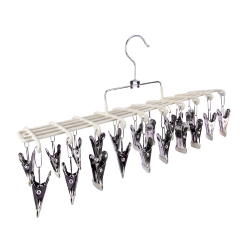 1 Pack Sock Hanger for Drying, Underwear Sock Drying Rack with 20 Clips - color: Beige