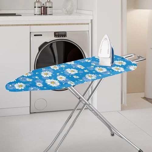 Blue Daisy Ironing Covers and Elasticized Edge Ironing Board Covers Protective Scorch Soft Fabric Fits Standard Sizes - color: Blue Daisy