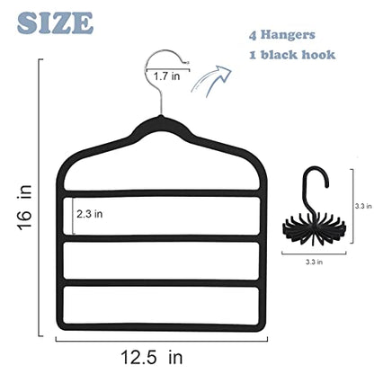 Tinfol Velvet Pants Hanger Space Saving, 4pc Black Non-Silp Velvet Hangers with Hook, Multi Tier Ultra Thin Trousers Hangers, Closet Clothes Hanger Organizer Storage for Trousers, Scarves, Jeans - color: Black