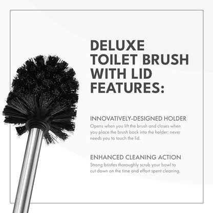 ToiletTree Products Toilet Brush with Lid - Sleek Bowl Brush and Holder - Heavy-Weight Base - Lidded Toilet Bowl Cleaner - White - style: White