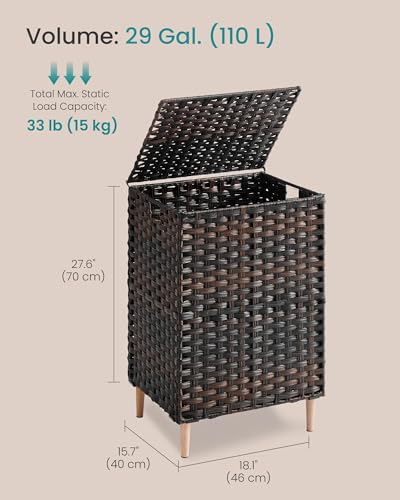 SONGMICS 2-Section Laundry Hamper with Lid, PE Rattan, 29 Gallons (110 L) - color: Chestnut Brown, size: 110 L (2 Basket)