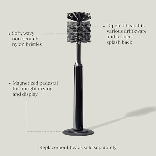Curio Home Goods Ionic Bottle Brush, Magnetized to Stand Upright, Stainless Steel with Replaceable Head, Onyx/Black