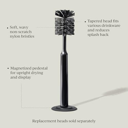 Curio Home Goods Ionic Bottle Brush, Magnetized to Stand Upright, Stainless Steel with Replaceable Head, Onyx/Black