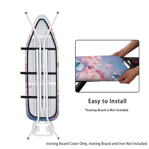 Butterfly Iron Board Cover with Padding 15x54 Inch Standard Size, Stain Resistant Hook Slip-On Iron Board Cover - color: Butterfly