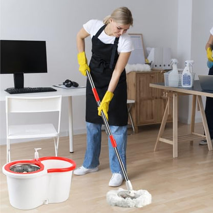 Spin Mop and Bucket with Wringer Set, 6 Microfiber Mop Heads, 61" Handle - color: White