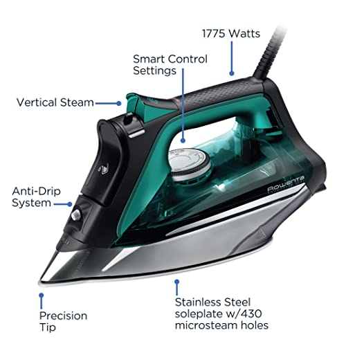 Rowenta Pro Master Stainless Steel Soleplate Steam Iron for Clothes, Anti-Drip Protection, 210 g/min, 400 Microsteam Holes, 1775 Watts Iron Steamer for Clothes, Powerful Steam DW8360 - style: Classic Professional Iron