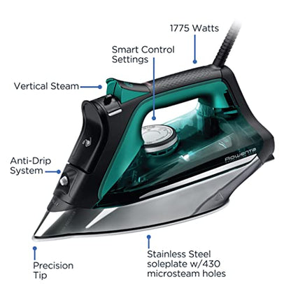 Rowenta Pro Master Stainless Steel Soleplate Steam Iron for Clothes, Anti-Drip Protection, 210 g/min, 400 Microsteam Holes, 1775 Watts Iron Steamer for Clothes, Powerful Steam DW8360 - style: Classic Professional Iron