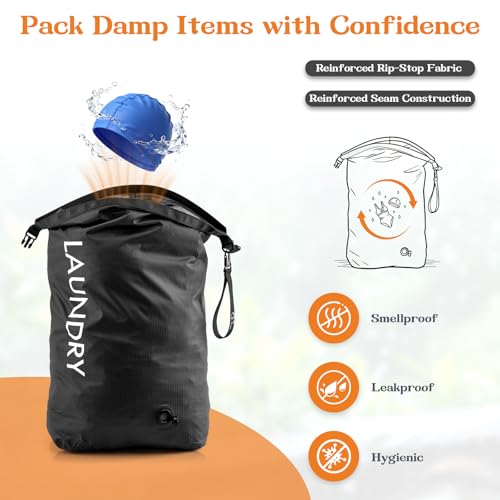 Compression Laundry Bag for Travel, Dirty Clothes Travel Laundry Bag - color: Black, size: Medium