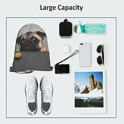 Art Cute Pet Drawstring Bags Backpack Bag Dog Lovely Animal Little Puppy Art Funny Pug Face Eyes Fashion Design Cookie Sport Gym Sack Drawstring Bag String Bag Yoga Bag for Men Women - color: Multi-a158