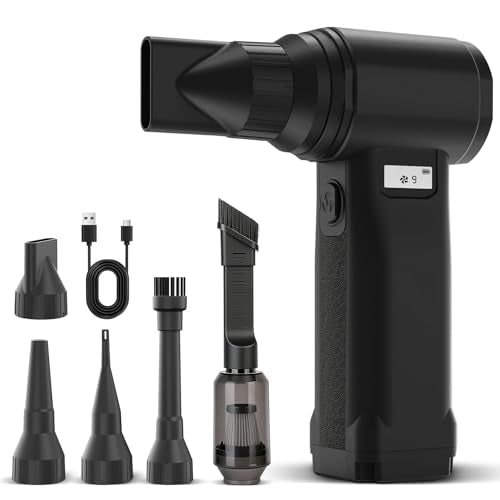 Electric Compressed Air Duster, 300,000RPM Cordless Air Blower for Dust Removal, Duster/Vacuum 2-in-1 with 10 Speeds, 20000mAh Rechargeable & 4 Nozzles Dust Blower for PC, Keyboard, Car, Outdoor - color: Black