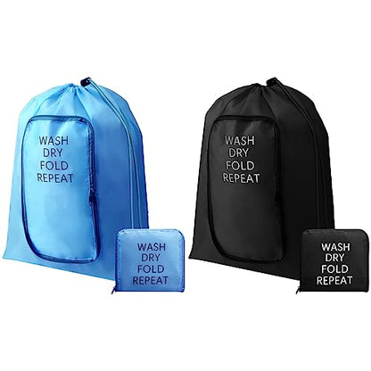 Boao 2 Pcs Travel Laundry Bag with Drawstring Zipper - color: Black, Blue, size: Classic