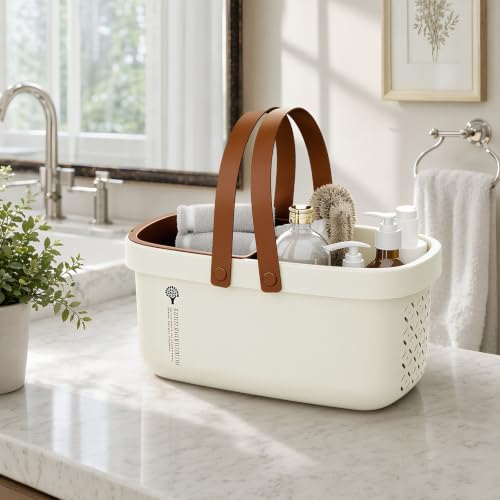 Pulseplay Portable Plastic Shower Caddy Basket with Handle Cream - color: Cream