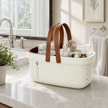 Pulseplay Portable Plastic Shower Caddy Basket with Handle Cream - color: Cream