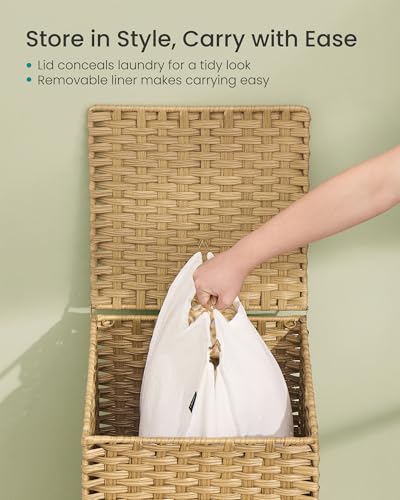 SONGMICS Laundry Hamper with Lid, PE Rattan, 25 Gallons (95 L) - color: Goose Yellow, size: 95 L (1 Basket）