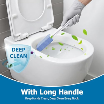 6 Pack Blue Extended Handle Toilet Brush, Bubble Pumice Stone, Hanging Design, Plastic, 13.4 Inch (34cm) Total Length (13.5cm Pumice + 20.5cm Handle), Powerful Multi-Surface Stain Remover - color: Blue